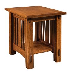 a wooden end table with one drawer open