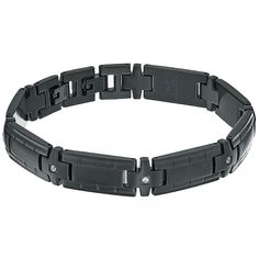 This handsome black ion-plated stainless steel bracelet is the perfect way to finish any outfit. This handsome black ion-plated stainless steel bracelet is the perfect way to finish any outfit. Length: 8.75 in. with 0.5-in. lock extender Clasp: fold-over Metal: stainless steel Plating: black ion plated Finish: polished Packaging: boxedSTONE DETAILS Stone type: cubic zirconia Total weight: 1/2 ct. Stone size: 1.5 mm x 1.5 mm Shape: round Setting: prong Gemstones may have been treated to enhance t Modern Black Tungsten Carbide Jewelry, Formal Black Titanium Jewelry, Black Metal Bracelet With Stainless Steel Clasp, Modern Black Titanium Jewelry, Elegant Black Magnetic Bracelets, Modern Black Magnetic Jewelry, Black Magnetic Metal Bracelets, Modern Black Stainless Steel Bracelets, Modern Black Metal Bracelets