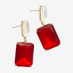 Included: 1 Pair of EarringsEarring Back: PostMetal Color: Gold ToneEarring Length: 13.2mmEarring Width: 18.6mmCare: Wipe CleanStone Type: 4 GlassEarrings Type: Post EarringsEarrings Style: Drop EarringsMetal: ZincCountry of Origin: Imported Red Single Earring For Formal Occasions, Red Rectangular Jewelry For Evening, Rectangular Red Jewelry For Evening, Glass Drop Earrings, Earrings Red, Earrings Drop, Type 4, Earrings Color, Gold Tones