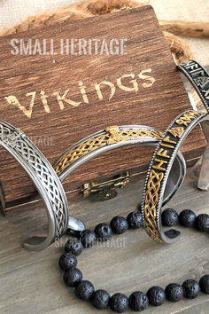 Viking Bracelets with Valknut and Mjolnir Viking Rune Bracelet, Rune Bracelets, Norse Runes, Heritage Jewellery, Viking Bracelet, Viking Jewelry, Runes, Vikings, Gift Box