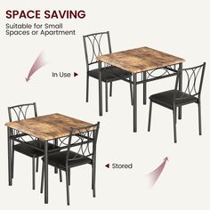 the space saving table and chairs are shown