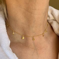 18K Gold Star Choker Necklace Delicate Necklace Gold Star | Etsy Dainty Adjustable Star Charm Necklaces, Dainty Adjustable Star Charm Necklace, Star Charm Choker Necklace As Gift, Star Charm Choker Necklace For Gifts, Dainty Star Charm Choker Necklace, Dainty Choker Necklace With Star Charm, Star-shaped Clavicle Chain Choker Gift, Adjustable Star Charm Necklaces, Adjustable Star Charm Necklace