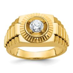 a gold ring with a diamond in the center