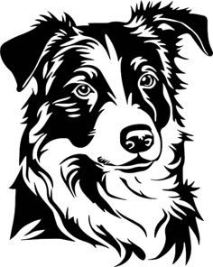 a black and white drawing of a dog's face