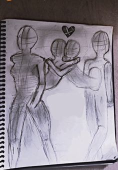 a drawing of two people holding each other