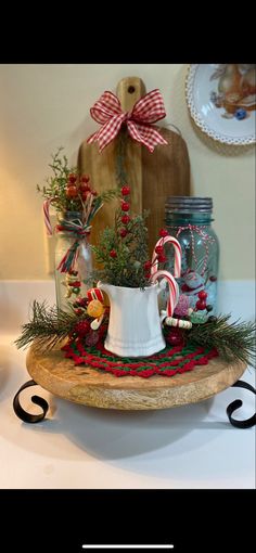 One of my favorite vignettes I created for Christmas. Christmas Trays, Vintage Christmas Crafts, Christmas Vignettes, Christmas Farmhouse, Country Christmas Decorations, Beach Christmas, Jolly Christmas, Xmas Ideas, Christmas Decorations Rustic