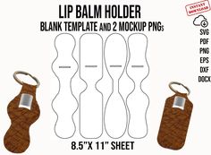 a pair of leather luggage tags with the text lip balm holder blank template and 2 mockup pins