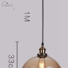 an image of a light that is hanging from a ceiling fixture with the measurements below it