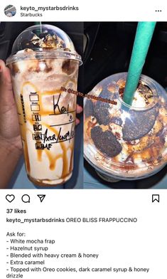 a person holding a drink in their left hand and an instagram post about it