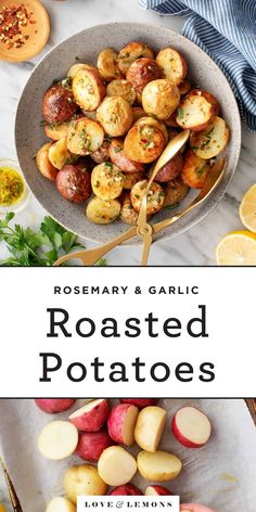 roasted potatoes with rosemary and garlic in a bowl