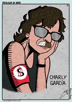 a drawing of a man with sunglasses on his face and the words, charlie garcia