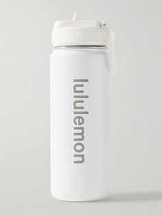 a white insulated water bottle with the words unmelon printed on it's side