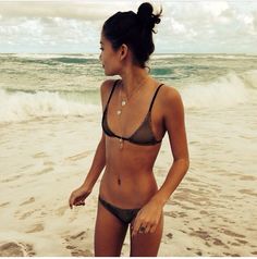 Summer body inspiration. Dark olive green grey bikinis at the beach on brunette Best Swimwear, Body Inspiration, Beach Babe, Beach Wears, Phuket, Summer Time, Get Fit, Birkenstock