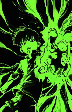 two anime characters in neon green and black