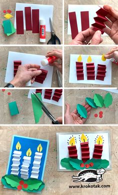 the steps to make a diy birthday card with candles and paper plates on it