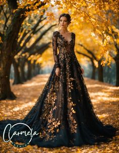 Fall Ballgown Wedding Dress, Dark Green And Black Wedding Dress, Plus Size Dark Wedding Dress, Faerie Ball Gown, Fall Ball Gown, Fall Forest Wedding Dress, Autumn Ball Gown, Acotar Dress Ideas