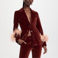 Purchased On Shopbop, Past Return Window. Don’t Love The Color On Me, But This Is A Beautiful Jacket / Blazer Winter Sweater Outfits, Double J, Best Of Italy, Fall Outfits For Work, Winter Outfits For Work, Velvet Jacket, Jacket Blazer, Pink Red, Autumn Winter Fashion