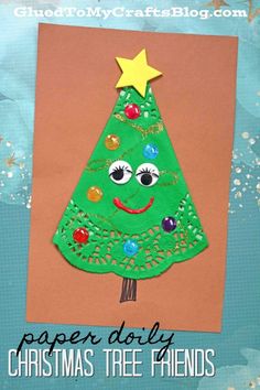 a christmas tree made out of paper on top of a blue background with the words paper diy christmas tree friends