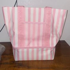 Nwt Victorias Secret Pink/White Stripe Beach/Lunch Bag Brand New Only Opened To Take Photos Mesh Pocket On The Front Open Beach Bag On Top Of A Lunch Bag/Cold Bag Trendy Large Capacity White Beach Bag, Trendy White Large Capacity Beach Bag, Spring White Beach Bag With Large Capacity, Large Capacity White Beach Bag For Spring, White Large Capacity Bucket Beach Bag, Victoria's Secret Pink Bags For Vacation, Victoria's Secret Beach Bag For Summer, Trendy White Beach Bag For Shopping, Victoria's Secret Pink Vacation Bag