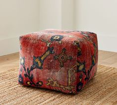 Dara Velvet Printed Pouf | Pottery Barn Glam Apartment Decor, Fabric Coffee Table, Coffee Table Pottery Barn, Moroccan Fabric, Flat Decor, Funky Decor, Ottoman Coffee, Fabric Ottoman, Storage Ottoman Bench