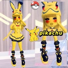 the pokemon pikachu costume is yellow and has black boots on it's feet