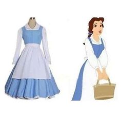 the princess from beauty and the beast cosplay costume is shown in two different outfits