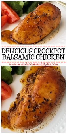 delicious crockpot balsamic chicken on a white plate