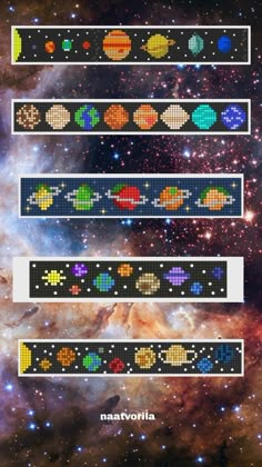 an image of the planets in space, with different colors and sizes on it's sides