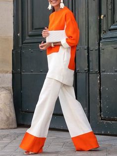 Affordable White Color Block Blouse, Color Blocking Street Style, Sixties Fashion Women, Funky Business Casual, Colorblock Outfits, Pink And Blue Outfit, Wide Leg Pant Outfit, Color Block Fashion, Retro One Piece Swimsuits