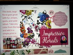 a computer screen with an image of flowers on it's side and the words impressive florals