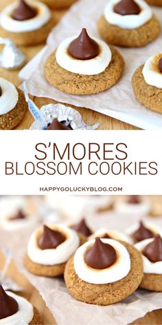 s'mores blossom cookies with chocolate on top