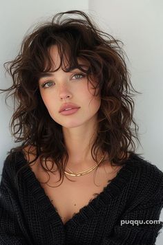 70 Curly Hair, Short Curly Haircuts With Bangs Fringes, Medium Length Haircut For Wavy Hair Round Face, Perm With Fringe, Fringe Curtain Bangs Curly Hair, Wavy Hair Short Layers, Curly Shag Haircut With Bangs, Curly Shag With Curtain Bangs, Wavy Haircut With Bangs