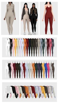 several different types of women's leggings in various colors