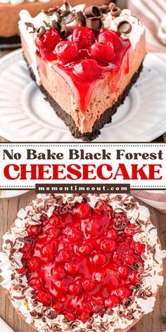 This no bake Black Forest Cheesecake recipe is so creamy and rich, it’s the perfect treat for any occasion! The no bake chocolate cheesecake sits on an Oreo crust and is topped with cherry pie filling and whipped cream. Sure to be a hit with friends and family! Creamy Chocolate Cheesecake, No Bake Chocolate Cheesecake, Easy Chocolate Desserts, Chocolate Cheesecake Recipes, Oreo Crust