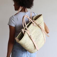 Daniela Large French Market Backpack - Blush - Holistic Habitat Everyday Summer Straw Backpack, Summer Everyday Straw Backpack, Straw Backpack With Braided Handles For Travel, Rectangular Summer Backpack For Everyday Use, Natural Color Backpack For Everyday Summer Use, Natural Backpack For Everyday Use In Summer, Bohemian Everyday Woven Leather Straw Bag, Everyday Bohemian Woven Leather Straw Bag, Bohemian Woven Leather Beach Bag