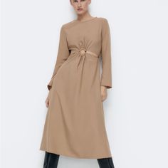 Brand New Zara Beige A-line Midi Dress, Zara A-line Maxi Dress For Fall, Fall A-line Midi Dress For Brunch, A-line Midi Dress For Fall Brunch, Beige A-line Midi Dress By Zara, Chic Zara A-line Midi Dress, Zara Brown Midi Dress For Spring, Zara A-line Spring Midi Dress, Chic Zara Maxi Dress For Fall