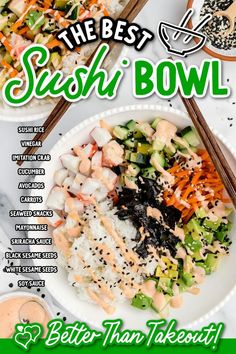 Sushi in Bowl Crab Sushi, Sushi Bowls, Easy Sushi, Creamy Crab, Seaweed Snacks, Sriracha Mayo