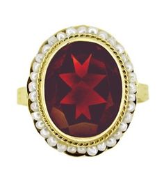 $485 Victorian Oval Almandite Garnet and Seed Pearl Ring in 14 Karat Gold - an original victorian right hand ring style, perfect as a garnet cocktail ring today! ...........  http://www.antiquejewelrymall.com/vicovgarands.html Garnet Birthstone Rings, Large Garnet Ring, Antique Garnet Ring, Red Garnet Jewelry, Antique Cocktail Ring, Rings In Gold, Alexandrite Jewelry, Seed Pearl Ring, January Birthstone Jewelry