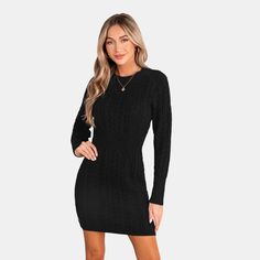 The Black Cable Knit Long Sleeve Mini Sweater Dress combines classic cable knit with a playful mini length, giving you all the style with none of the fuss. Product code: CAA06C4H010AA Hooded Sweatshirt Dress, Sweater Dress Casual, Tie Sweater, Mini Sweater, Pleated Mini Dress, Long Sleeve Knit Sweaters, Mini Sweater Dress, Short Sleeve Mini Dress, Knit Long Sleeve