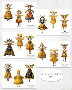 several different types of paper dolls are shown in this image, with the words collage sheets