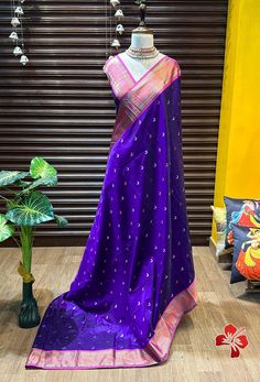 *Paithani sarees are one of the richest and royal sarees in India.  Inspiration from such pure sarees, *we have brought here this true replicated saree at affordable pricing* to get in your wardrobe*👗 She is having *weaved moon buttas in body along with resham and zari weaved borders on either sides & royal resham woven meenakari pallu*🧶 Paithani Saree, Paithani Sarees, Beauty Book, Art Collection, Bathing Beauties, Saree, Bring It On, India, Pure Products