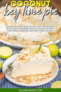 a slice of coconut key lime pie on a plate