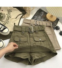 Mini Cargo Skirt With Belt – DAXUEN Skirt Streetwear, Short Pollera, Y2k Mini Skirt, Rok Mini, Khaki Colour, Mode Hippie, Streetwear Jeans, Skirt Y2k, Denim Skirt Women