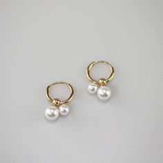 Meideya Jewelry Double Pearl Hoop Earrings Big Pearl, Beads Bracelet Design, Bracelet Design, Pearl Hoop Earrings, Stainless Steel Earrings, Beads Bracelet, Gold Hoops, Bracelet Designs, Earring Necklace