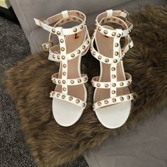 These 2 Inch Heels Gladiator Sandals Are Nwt. Size 7. White Strappy Heels For Vacation, White Strappy Beach Heels, White Strappy Heels For Beach, White Heels With Heel Strap For Vacation, White Strappy Sandals With Heel Strap, Gladiator 2, Gladiator Sandals Heels, 2 Inch Heels, Gladiator Sandals