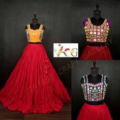 Designer Ready Made Rayon Lehenga Choli Set 15 Meters approx Flairs India Largest Flair Lehenga With Real Mirror Work Blouse  Only Lehenga And Blouse. Dear Buyer You Can Select Blouse As Per Your Choice. Lehenga  Full-Stitched Fabric Work Rayon with Standard Frill stitching  Length 42 Waist  42  Inner Cotton Flair   15 Meters approx Closure Chain Attached and With Dori Latkan Blouse  Full stitched Fabric and Work Reyon fabric with Real Mirror and Kodi Work  Size 38 Stitched (User can alter upto 42 to 44) Color and Design 3 Color Design for choice Note : Dupatta Is Not Included In This And Blouse Size Come 38 But Alter Can Do upto 44 size Gujarati Lehenga, Garba Lehenga, Flair Lehenga, Navratri Lehenga, Mirror Work Blouse, Fabric Work, Chaniya Choli, Vintage Crafts, Mirror Work