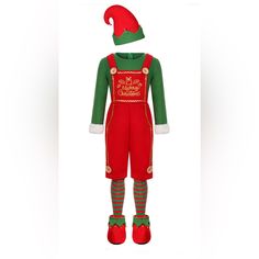 a green and red christmas outfit with santa's helper written on the chest