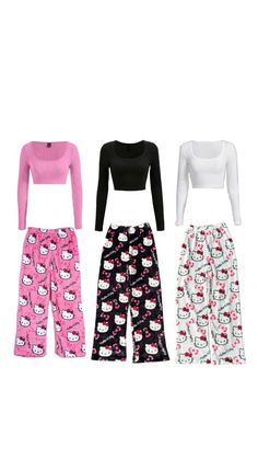 If you are a fan of Hello Kitty, you will love these Hello Kitty Pajama Pants! They are made of 100% cotton fabric that is soft, cozy, and breathable.  They have a cute Hello Kitty pattern and an elastic waistband for a comfortable fit. They are also easy to wash and dry and comes in different sizes and colors to suit your style.  100% cotton US women's sizing Elastic waistband Fits true to size Trio Matching Outfits, Hello Kitty Pajama Pants, Hello Kitty Pattern, Trio Matching, Kitty Pattern, Kitty Clothes, Hello Kitty Clothes