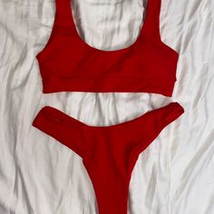 Brand New Never Worn Swimsuit Red Bikini /Swimsuit - Bottom Can Be Worn High , Mid Or Low Rise - Scoop Neck Top Tags: Y2k, Summer, Nwot, Swimwear, Beach, Simple, Minimalist, Streetwear, Street Style Red Stretch Tankini For Poolside, Red Stretch Tankini For Pool, Red Stretch Summer Tankini, Red Stretch Tankini For Beachwear, Red Summer Swimwear For Poolside, Red Sleeveless Swimwear For Beach Party, Red Stretch Swimwear With Lined Body, Red Summer Tankini For Beach Season, Red Beachwear Swimwear For Beach Party