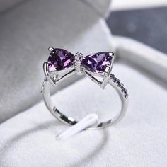 Zn New Purple Zircon Wedding Rings For Women Charm Luxury Crystal Bow Rings Engagement Rings Fashion Jewelry Party Gift Amethyst Birthstone Ring, Amethyst Birthstone, Bow Ring, Rhinestone Bow, Zircon Ring, Purple Crystals, Engagement Jewelry, Silver Rhinestone, Gold Set